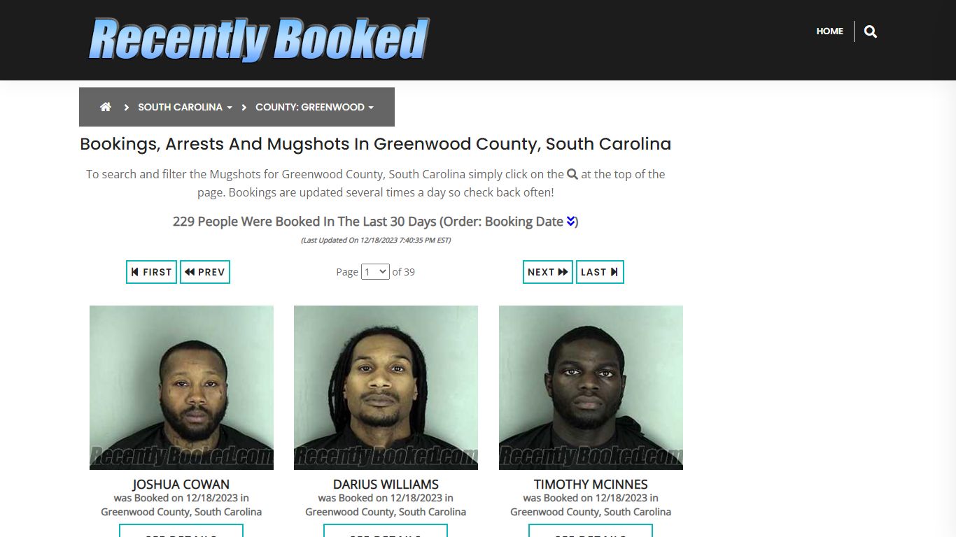 Bookings, Arrests and Mugshots in Greenwood County, South Carolina